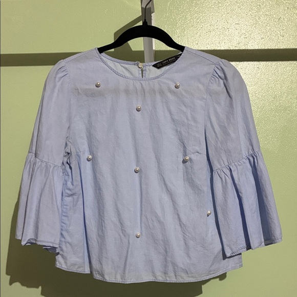 Zara Light Blue Blouse with Pearl Details - Picture 2 of 4